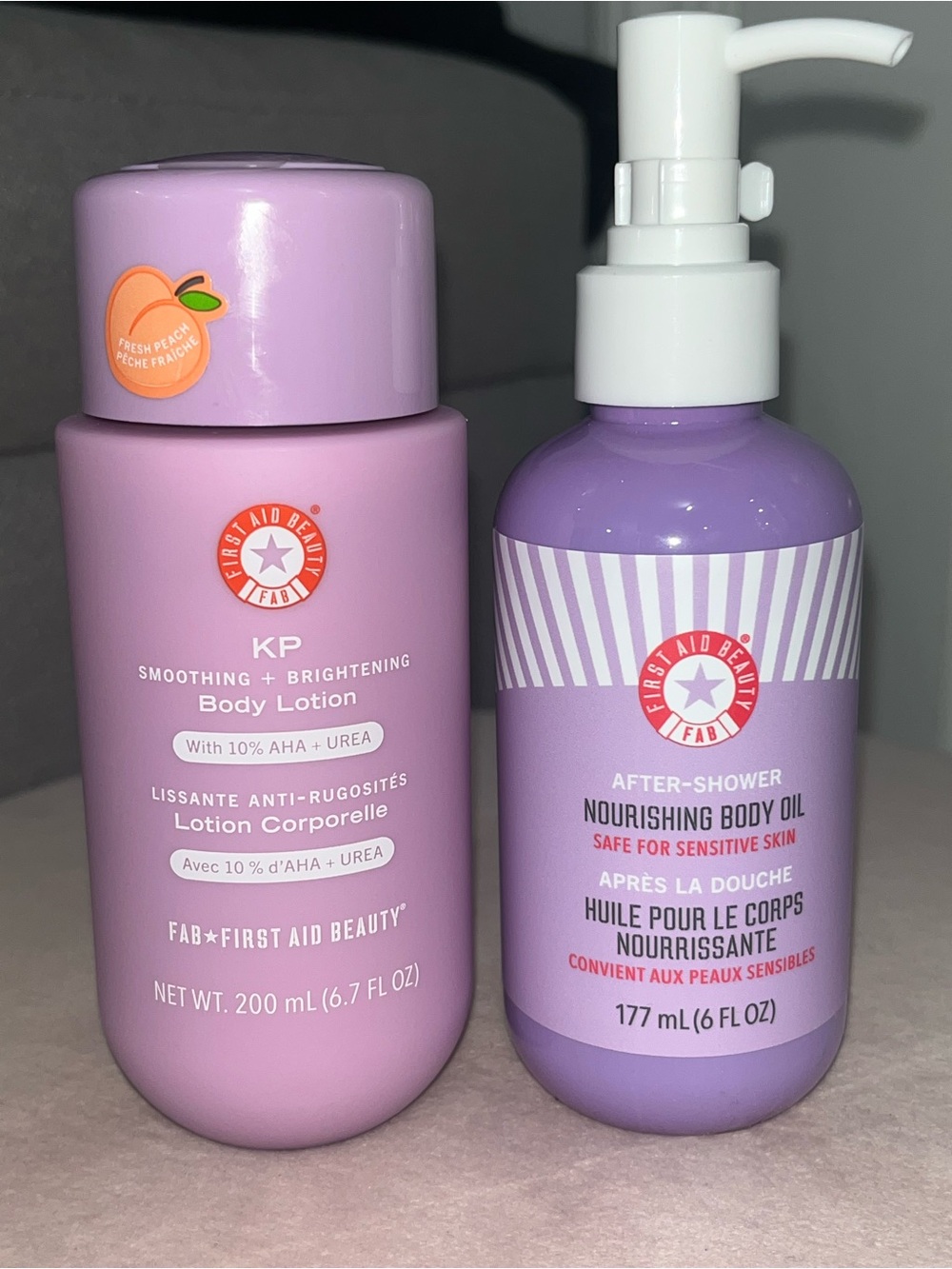 First Aid Beauty 2 piece KP Smoothing Body Lotion & Nourishing Body Oil Set NIB